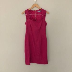 Antonio Melani Hot Pink Shift Dress Shift Empire Waist Sheath Midi Slit 6